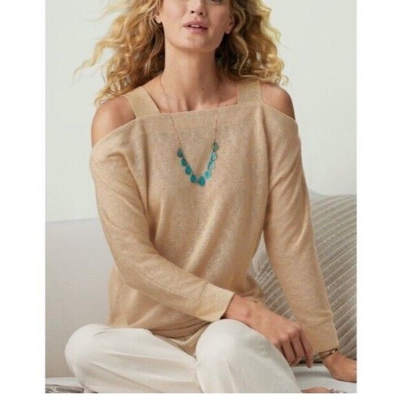 Soft Surroundings Camel Color Valencia Cold Shoulder Sweater Size Medium - Picture 1 of 9